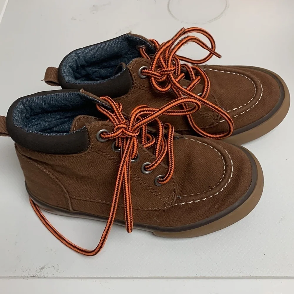 Gymbroee boots mock toe style high tops brown canvas orange laces size 9
